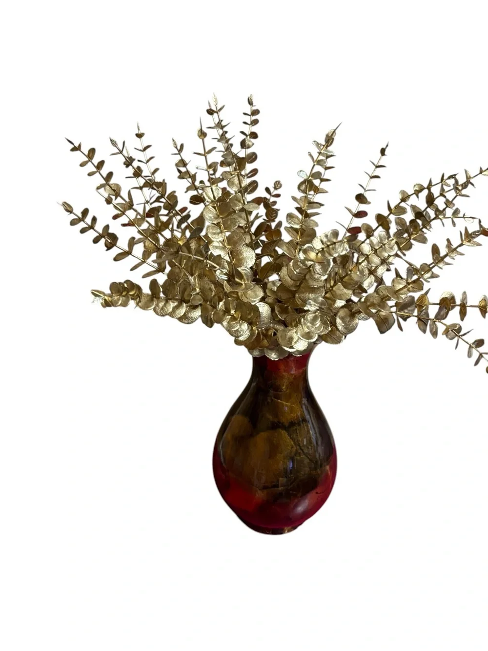 Gold Eucalyptus Stems in Brown and Gold Decorative Vase - Home Accents.